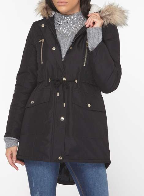 Petite Black Quilted Parka